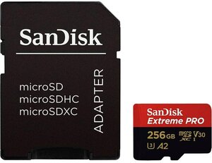 Карта памяти SanDisk MicroSDXC 256GB Extreme PRO V30 U3 A2 200/140 МБ/с, с адаптером