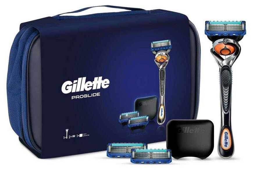 Набор Gillette подарочный в косметичке: чехол бритвенный станок ProGlide Flexball