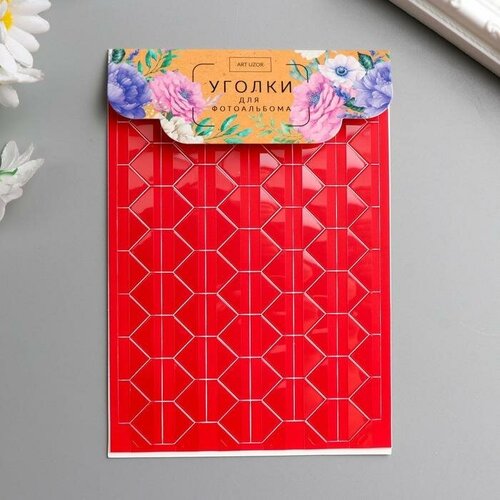 Набор уголков с кармашком для фотографий 102 уголка Красный с прозр плёнкой 103х148 см 236₽