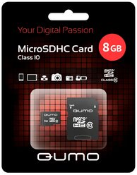 Карта памяти Qumo MicroSDHC 8Gb Сlass 10 + ADP (QM8GMICSDHC10)