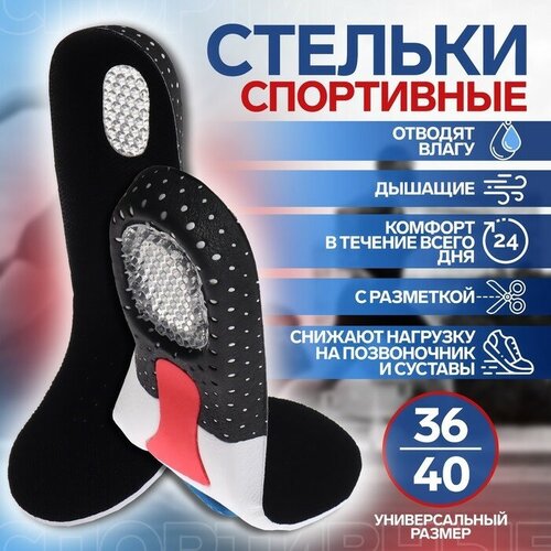 Стельки для обуви универсальные спортивные дышащие р-р RU до 41 р-р Пр-ля до 40 265 см пара цвет чёрный 556₽