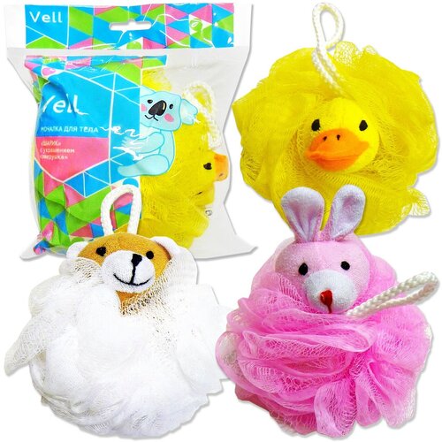 Мочалка для тела Шарик с украшением Зверушка, в ассортименте