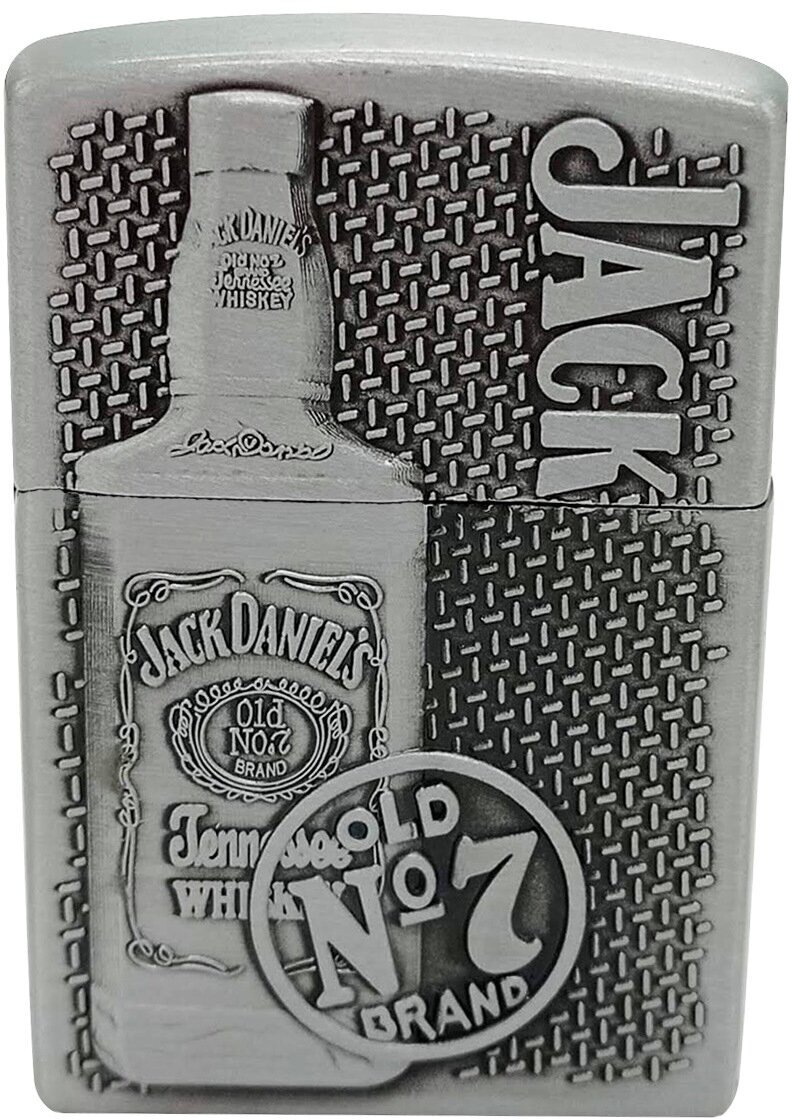 Зажигалка Джек Дэниэлс с бутылкой газовая, цвет серебро - фотография № 1