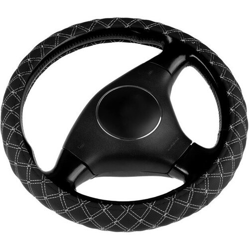 Nova Bright Оплетка Nova Bright экокожа, черная, прострочка серый ромб, размер L