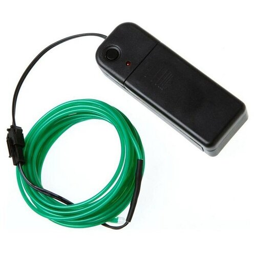 Led гибкий неон узкий (EL провод), 2,3 мм, зеленый, 1 метр, + Контроллер от батареек (комплект)