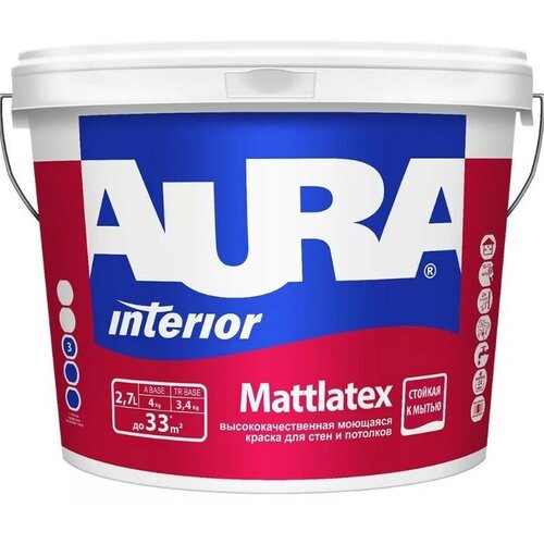 Краска акриловая Aura Interior Mattlatex влагостойкая моющаяся матовая белая, база А 2,7 л 2,7 кг