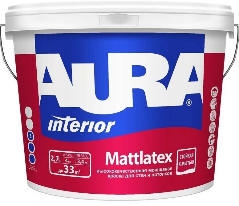 краска в/д AURA Mattlatex моющаяся 2,7л белая, арт.4607003919924 - фото №1