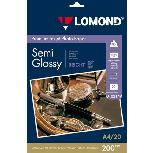 200 г/м, A4, Semi Glossy Bright Premium фотобумага, 20 листов Lomond 0102149 200 г м a4 semi glossy bright premium фотобумага 20 листов lomond 0102149