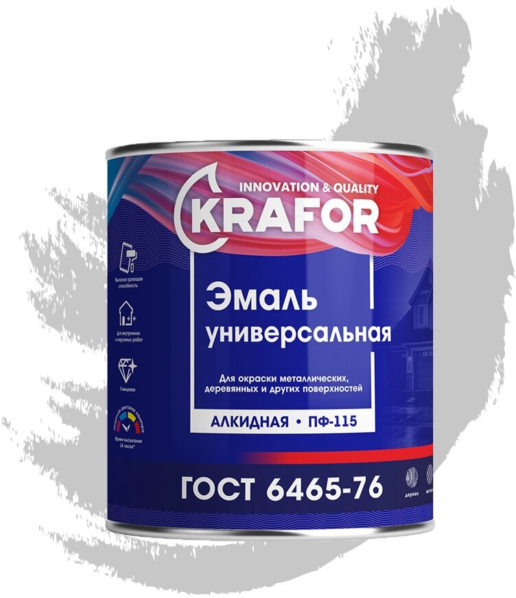 Эмаль KRAFOR ПФ-115 серая 6 кг 4 26063