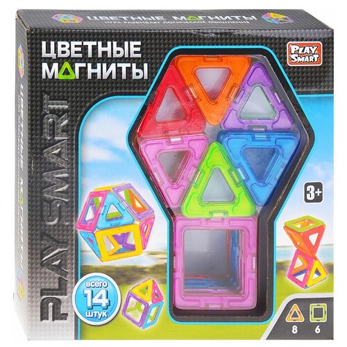 play smart конструктор магнитный цветные магниты 66 деталей Конструктор Play Smart Цветные магниты 2425, 14 дет.