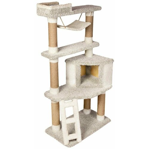 Игровой комплекс для кошек с домиком и качелями когтеточка Кошкин дом серый