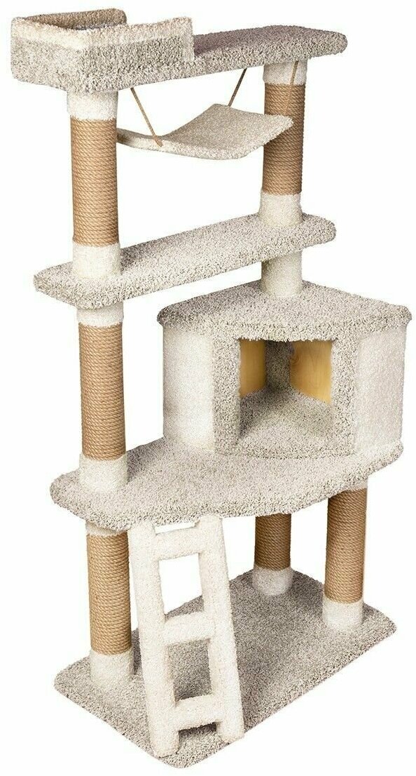 Игровой комплекс для кошек с домиком и качелями когтеточка "Кошкин дом" серый - фотография № 1