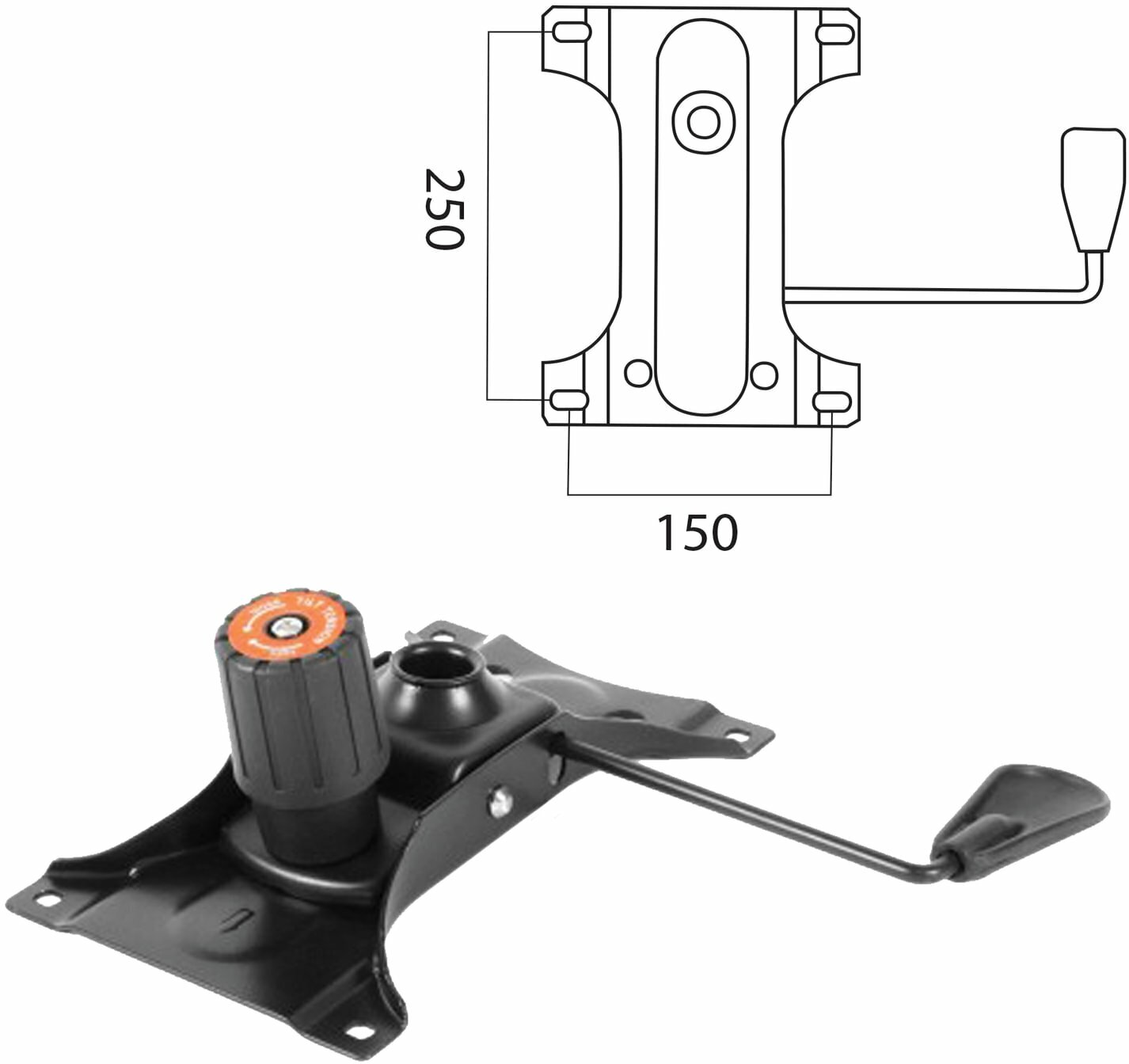 Механизм качания для кресла, "Top-Gun", межцентровое расстояние крепежа 150х250 мм