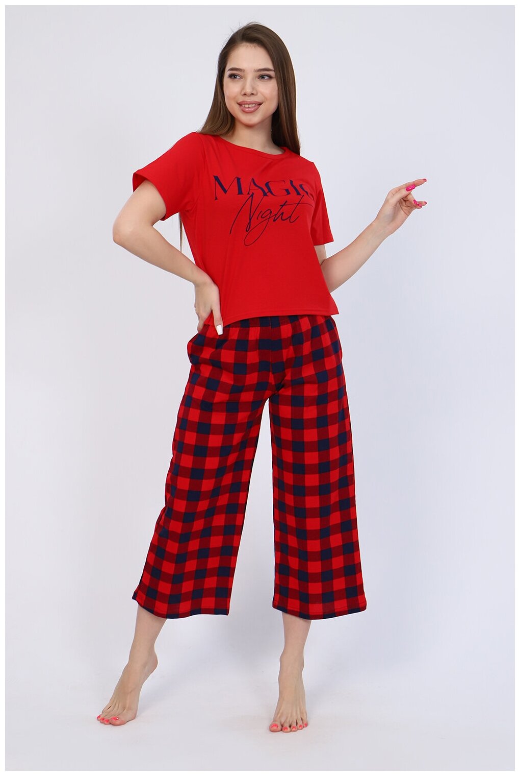 Женская пижама/ домашний костюм (футболка+ брюки-кюлоты), размер 46 - фотография № 9