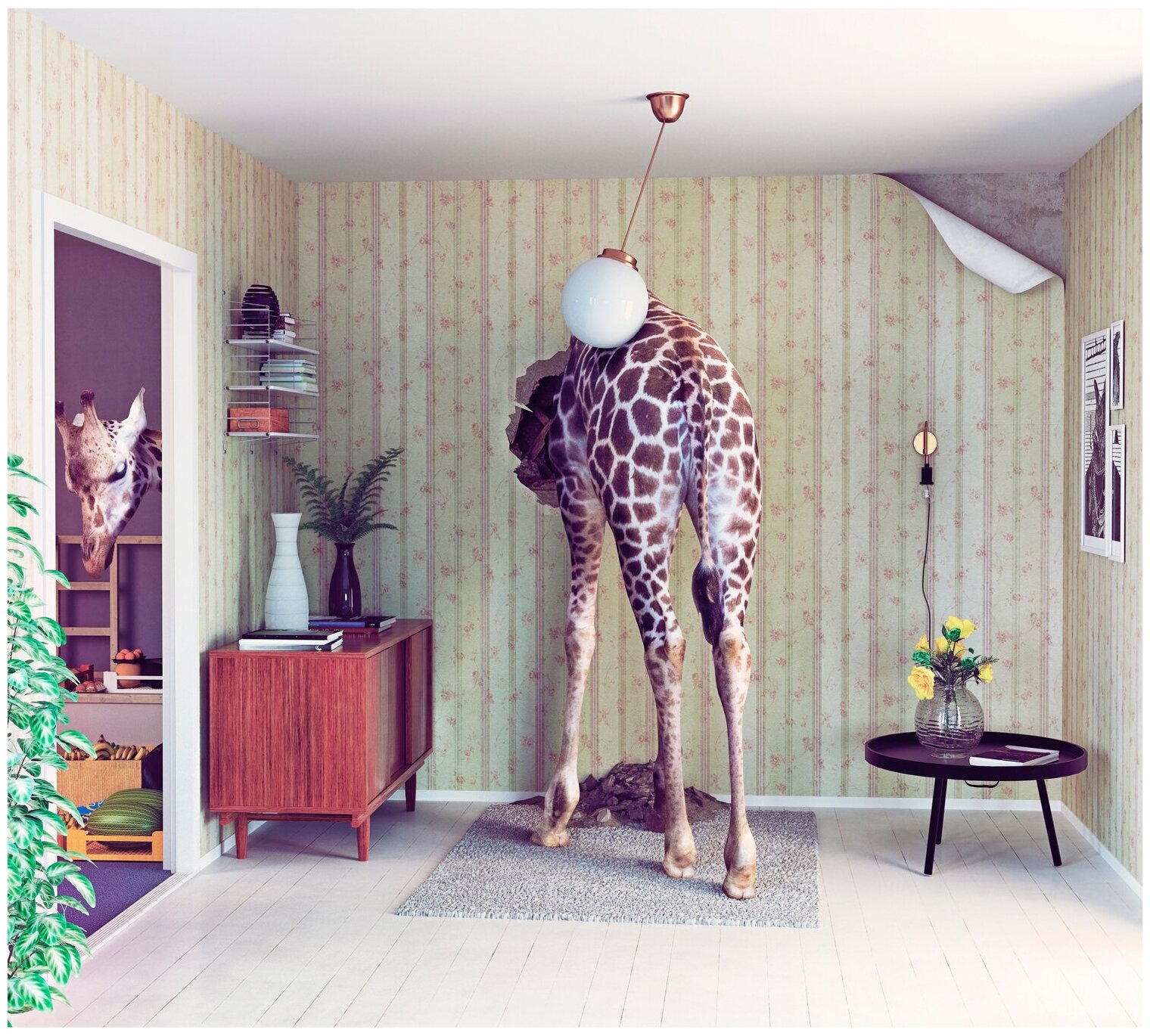 Фотообои на стену URBAN Design UD3-110 3Д фотообои Комната с жирафом, 300 х 270 см, флизеиновые