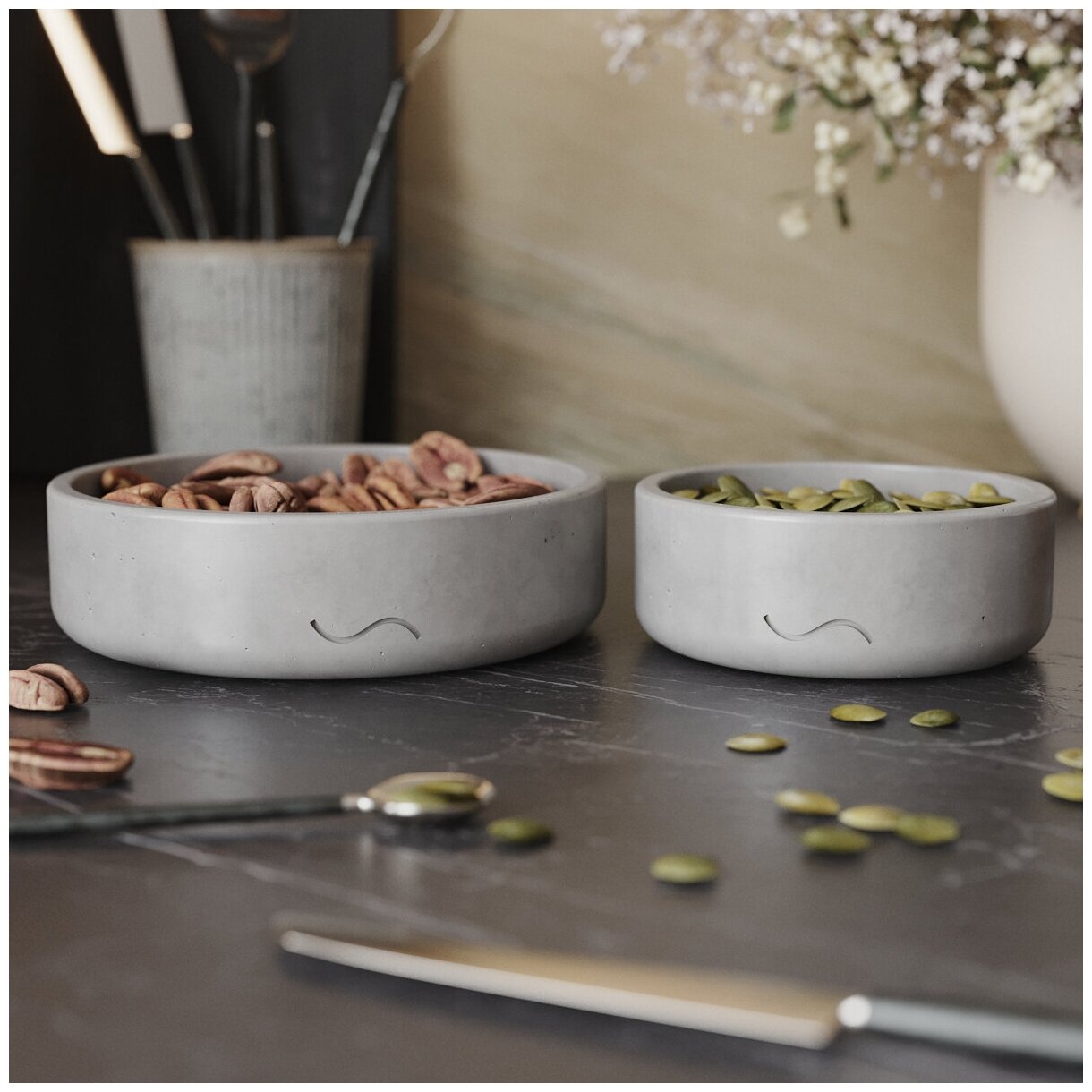 фото Набор для кухни №6 (миска и сервировочная тарелка), бетон