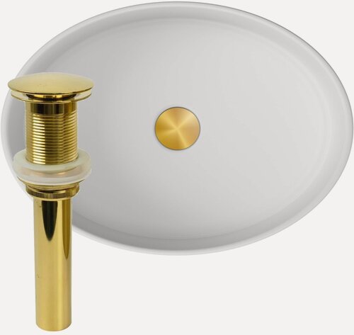 Изображение товара Раковина накладная на столешницу BAU Nimb овальная 50х36, белая, выпуск клик клак, золото