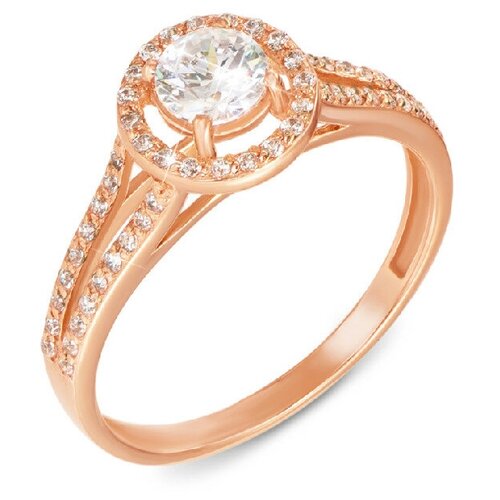 Кольцо помолвочное Крымский ювелирный завод, красное золото, 585 проба, фианит, размер 18, красный, золотой