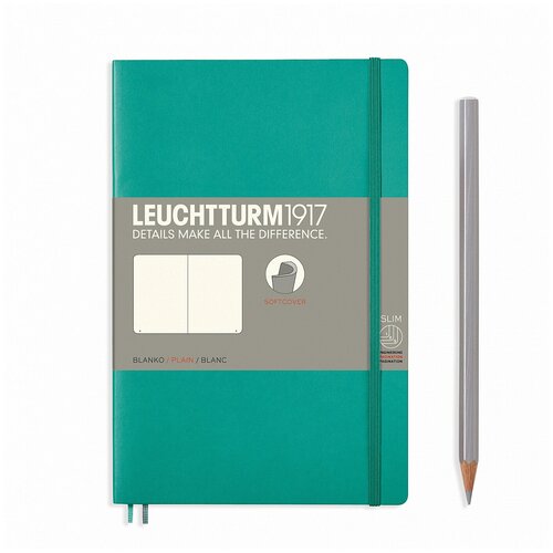 Записная книжка нелинованная Leuchtturm Paperback В6+ 123 стр, мягкая обложка изумрудная