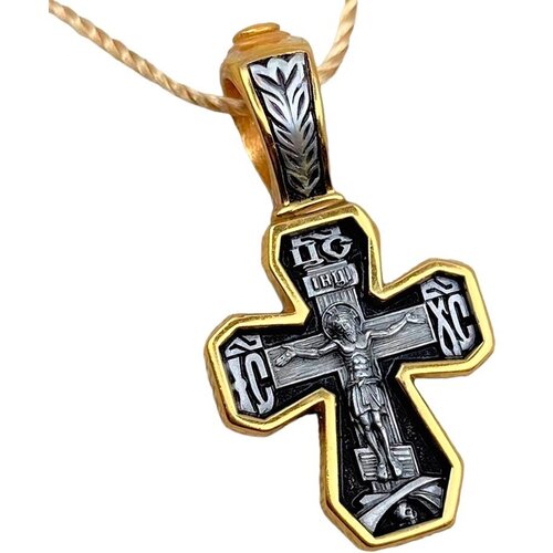 Крестик Русские Мастерские, серебро, 925 проба, оксидирование, золочение