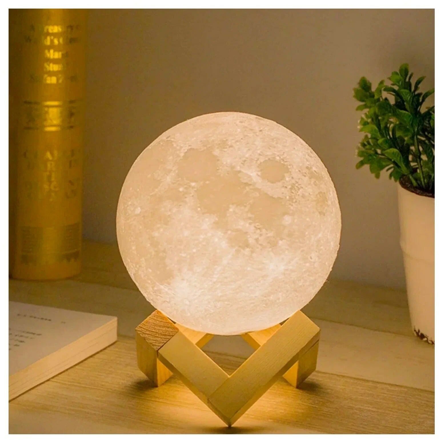 Светильник-ночник 3D-шар Луна на деревянной подставке с пультом управления, 15 см - фотография № 3