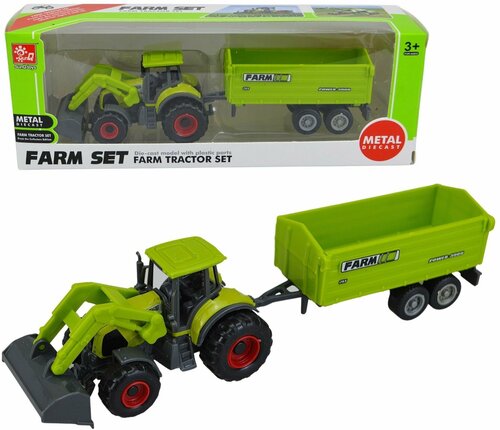 Трактор с прицепом металлический, спецтехника комбайн с ковшом, игрушка для мальчиков, детский игровой набор 1:24