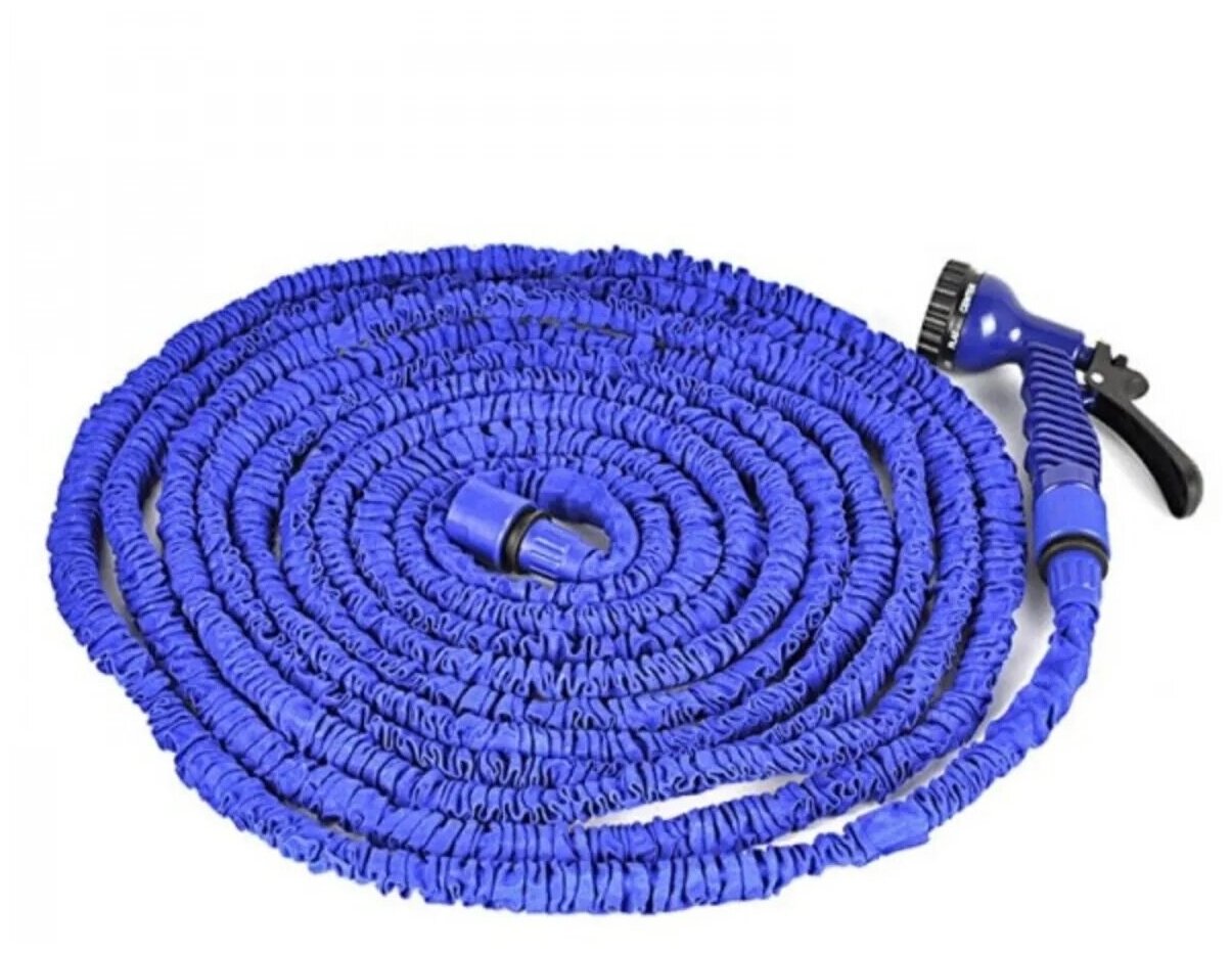 Поливочный шланг 60 метров растягивающийся шланг для полива с насадкой распылителем для дачи садовый удлиняющийся1/2 синий