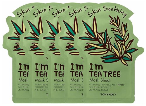 Тканевая маска для лица с экстрактом чайного дерева TONYMOLY Im TEA TREE Mask Sheet Skin Soothing, 5 шт.