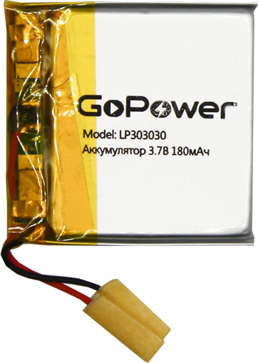 Аккумулятор Li-Pol GoPower LP303030 (00-00019583) Аккумулятор Li-Pol GoPower LP303030 PK1 3.7V 180mAh (1/10/250) 00-00019583