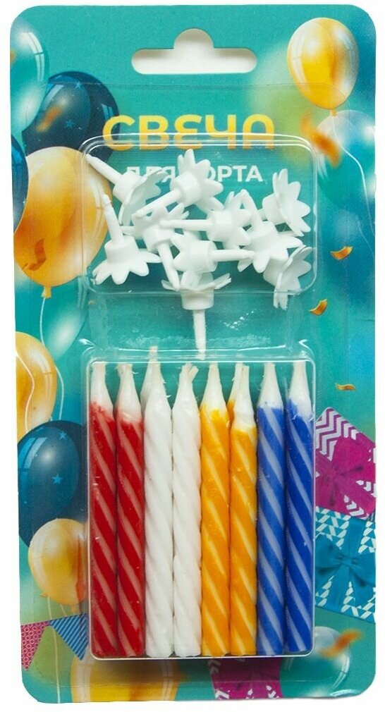 Свечи для торта парафиновые Riota Спирали, разноцветные, 6 см, 24 шт.