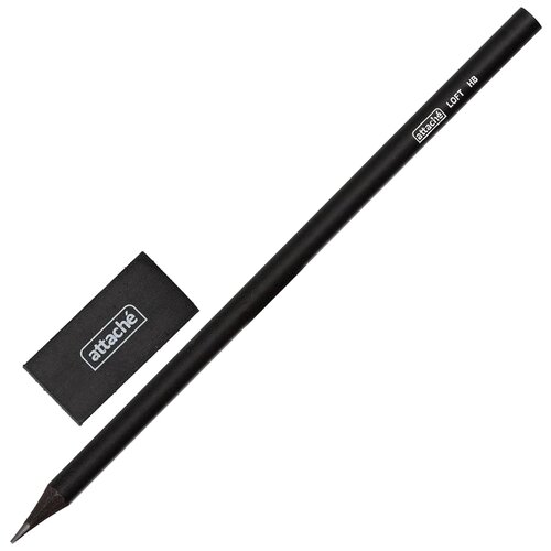 Купить Карандаш чернографитный Attache Loft HB заточенный (в упаковке карандаш + ластик), 1081800, черный