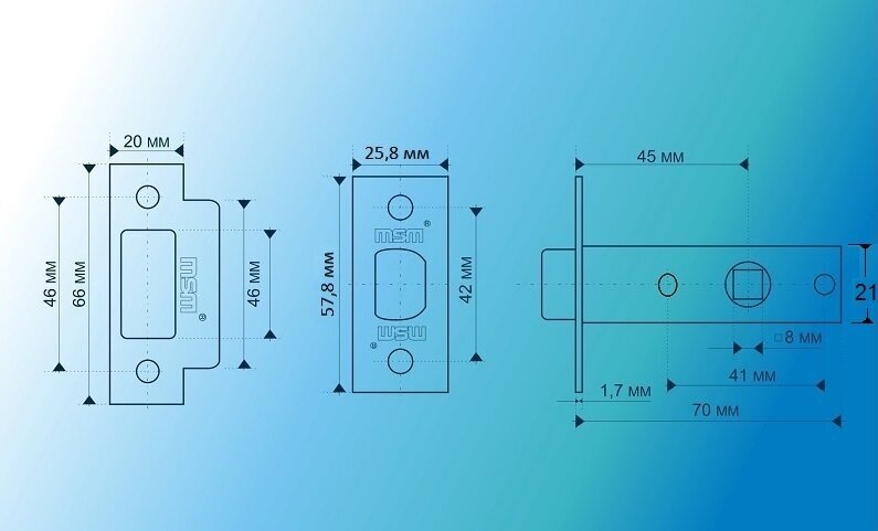 Внутренний механизм L45 SN (Матовый никель) MSM металлический язычок защелка