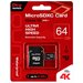 Карта памяти Qumo microSDXC class 10 UHS Class 3 + SD adapter 64 GB, адаптер на SD