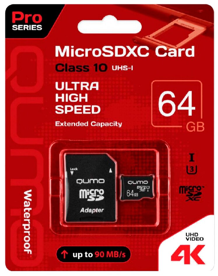 Карта памяти Qumo microSDXC class 10 UHS Class 3 + SD adapter