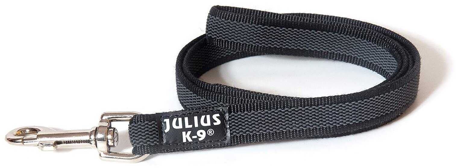 Поводок для собак до 50 кг Julius-K9 Color & Gray Super-grip с ручкой черно-серый 20 мм 120 см (1 шт)