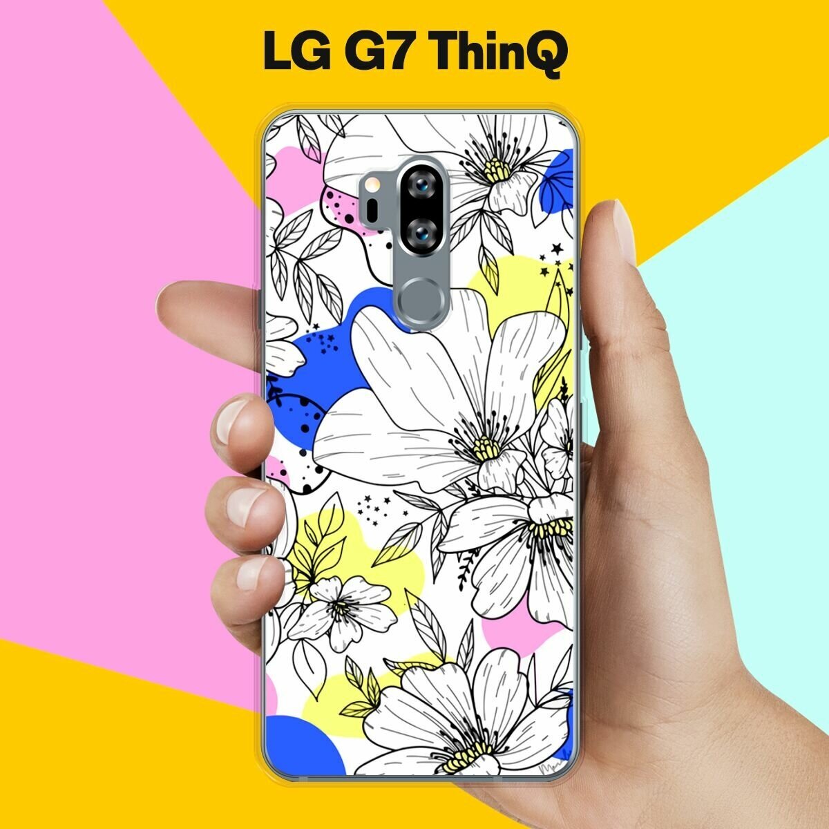 Силиконовый чехол на LG G7 ThinQ Белые цветы / для ЛДжи Джи 7 СинКу