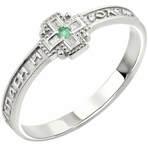 Кольцо CORDE, серебро, 925 проба, родирование, изумруд, зеленый