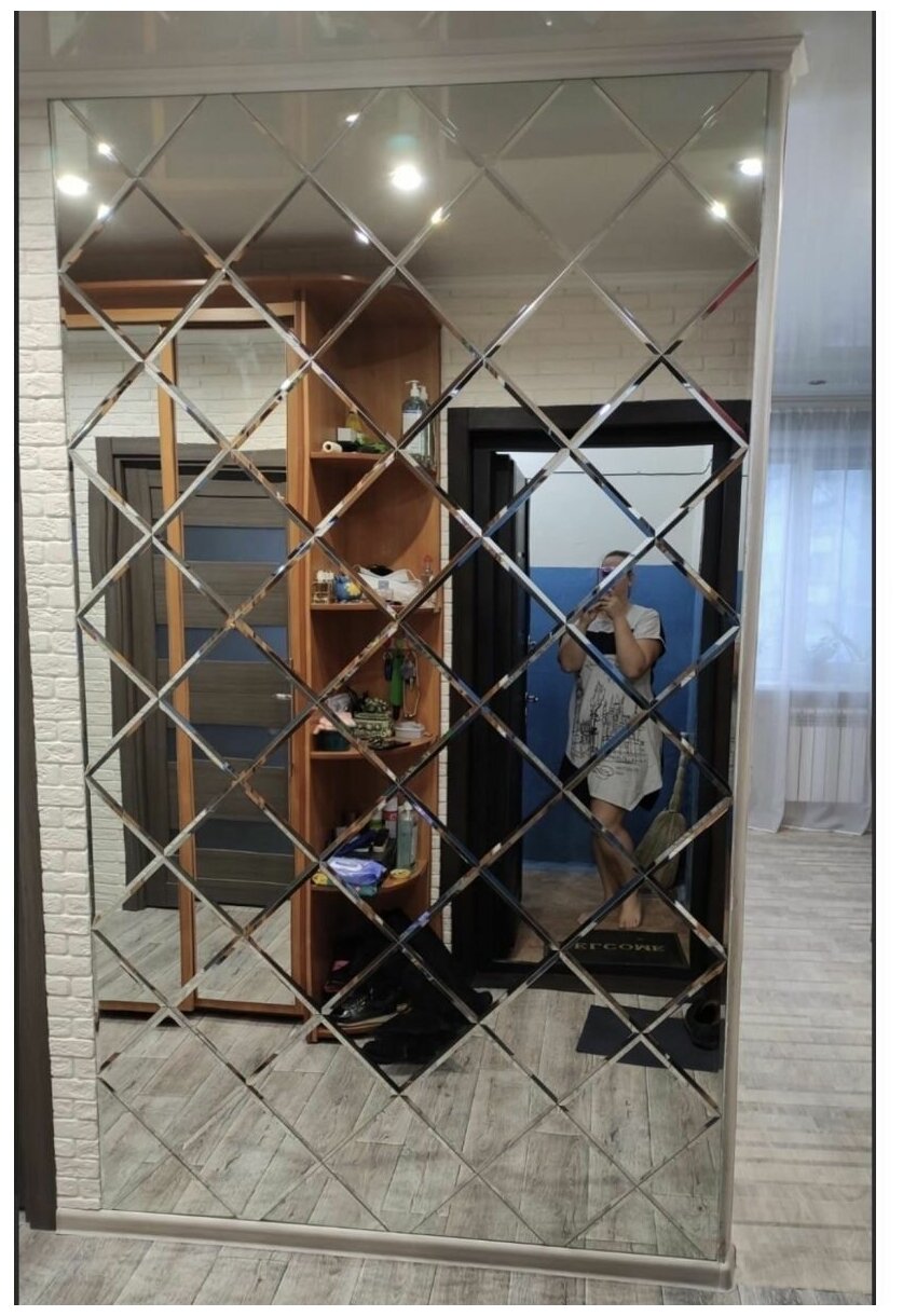 Зеркальная плитка, панно на стену, квадрат серебро 20*20, 198*113 см - фотография № 5