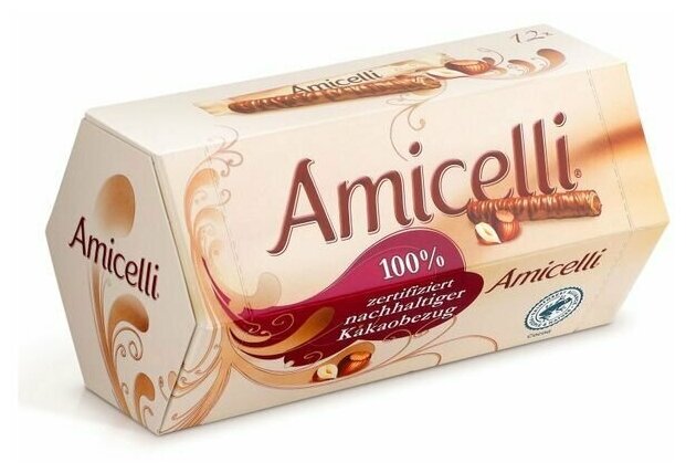 Трубочки вафельные AMICELLI с ореховым кремом, в молочном шоколаде, 150 г - 4 упаковки - фотография № 3
