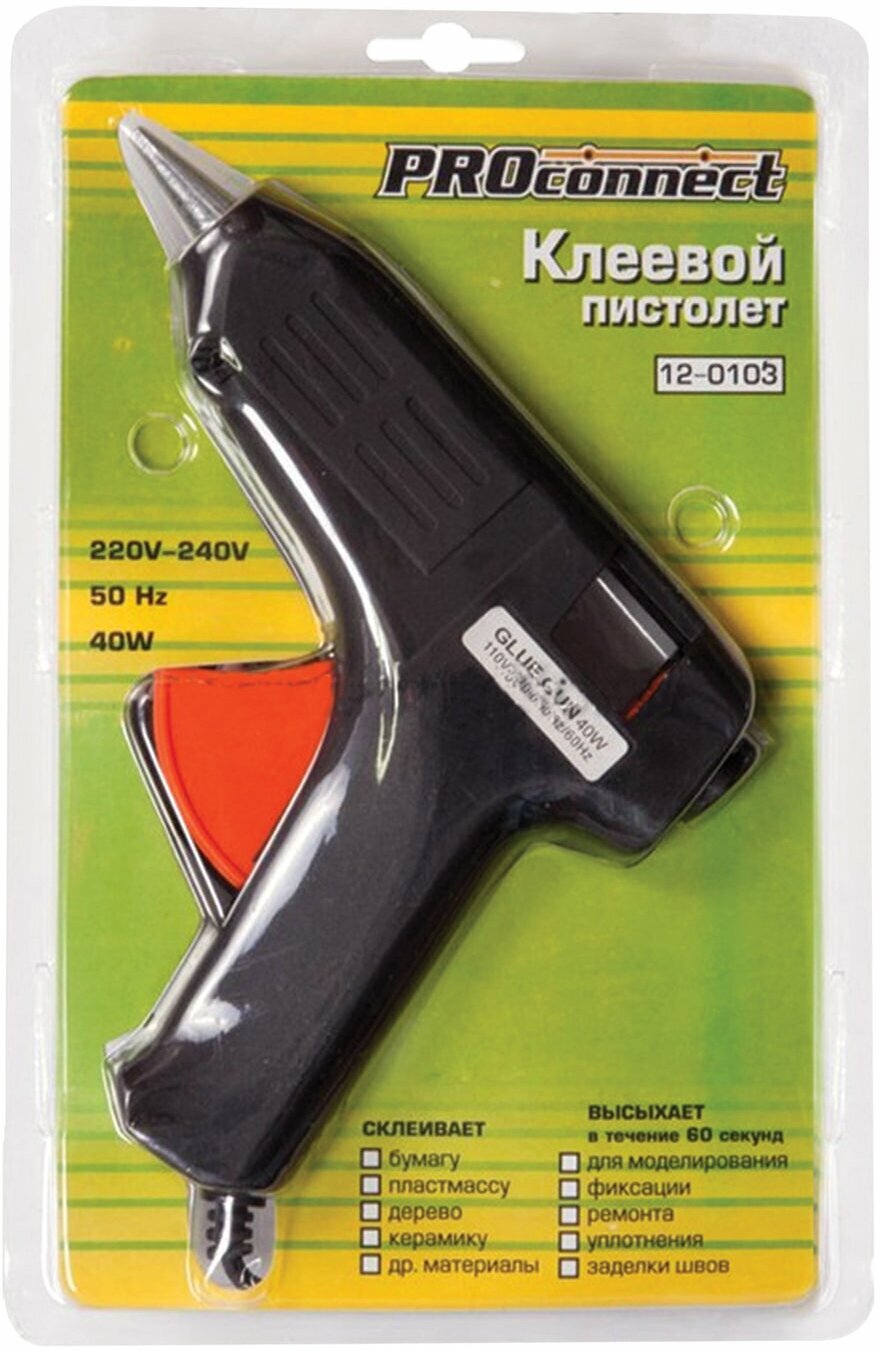 Клеевой пистолет PROconnect 40 Вт, для стержня 11 мм, в блистере (12-0103)