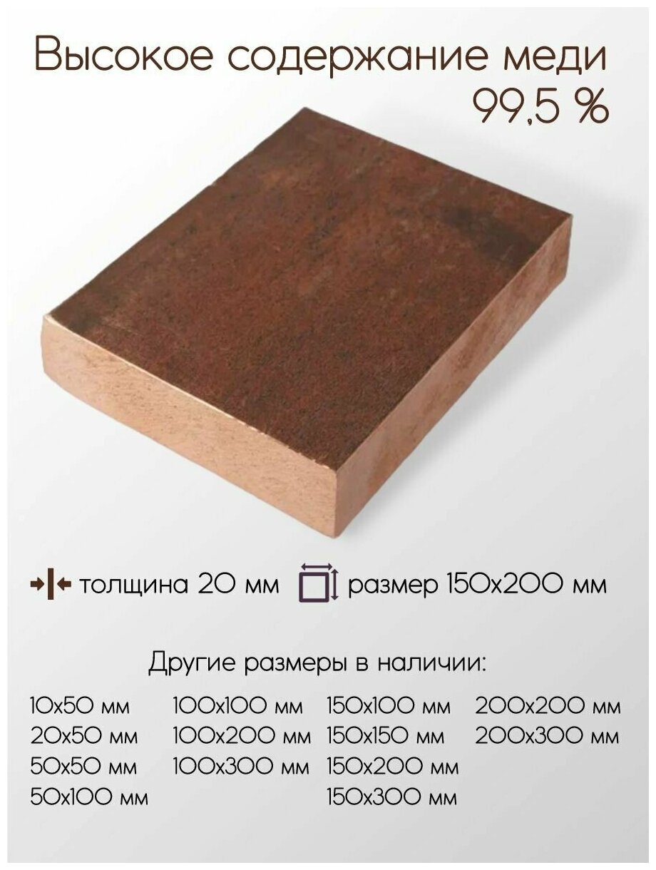 Медь М1 плита толщина 20 мм 20x150x200 мм