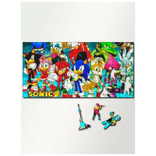 Пазл развивающий для детей с фигурками из дерева 230 деталей 46х23 см игры Sonic All-Stars Racing Transformed ps, xbox, pc - 4943