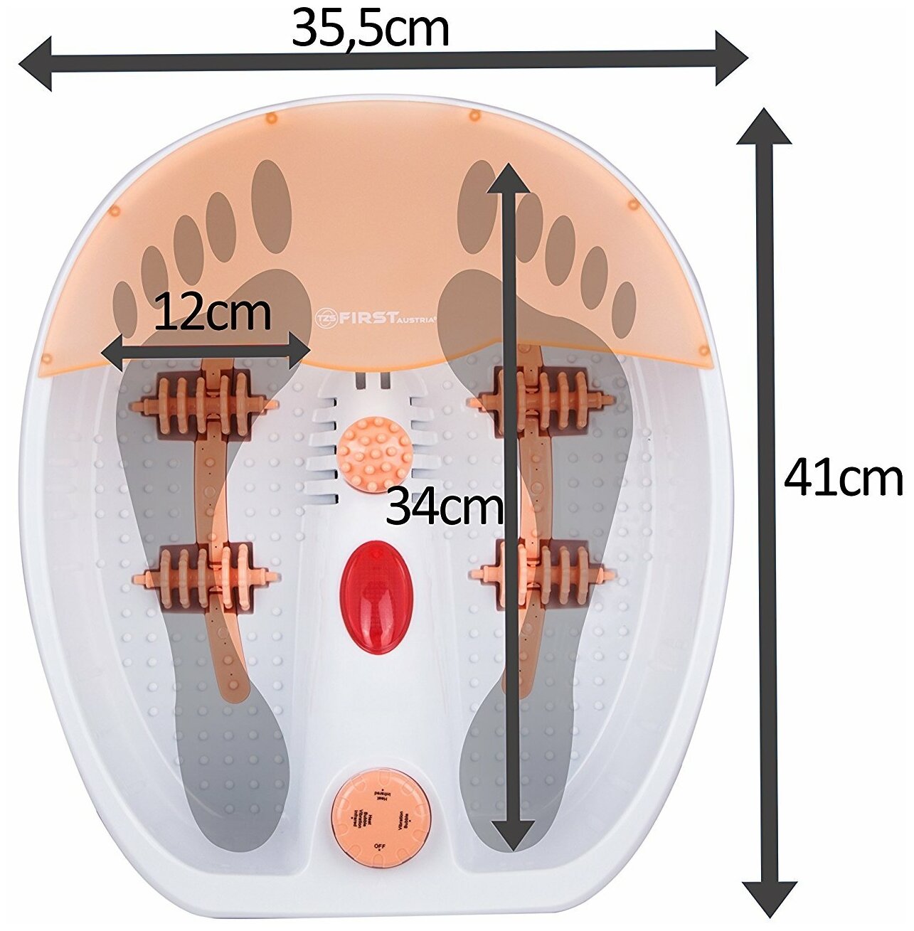 Гидромассажная ванночка для ног First 8116-1 450 Вт,13.5 см, нагрев,5 видов массажа,4 ролика Orange - фотография № 5