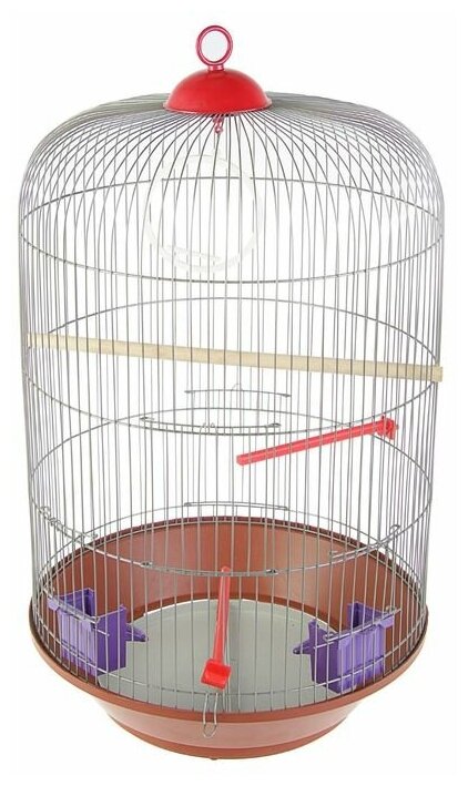 Клетка для птиц круглая, трехярусная сварная, большой поддон, 40 x 77 см, микс цветов - фотография № 1