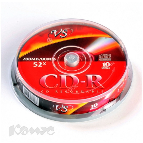 CD-R VS Носители информации CD-R, 52x, VS, Cake/10, VSCDRCB1001 носители информации cd r 52x intro shrink 50 б0016206