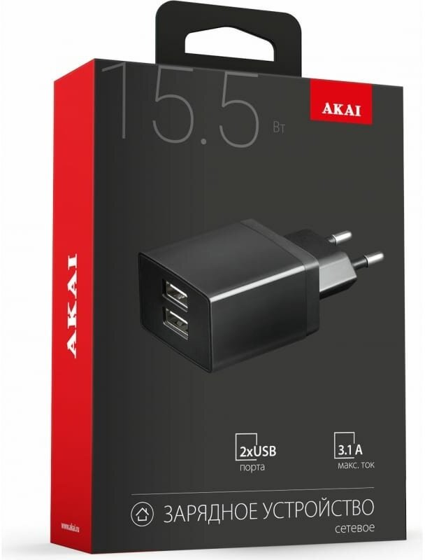 Сетевое зарядное устройство AKAI CH-6C04B универсальное 2 USB 3.1A черный — купить в интернет-магазине по низкой цене на Яндекс Маркете