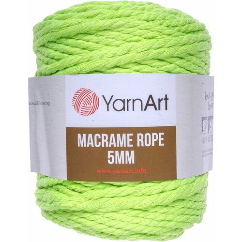 Пряжа YarnArt Macrame Rope 5mm ярко-салатовый (801), 60%хлопок/ 40%вискоза/полиэстер, 85м, 500г, 2шт