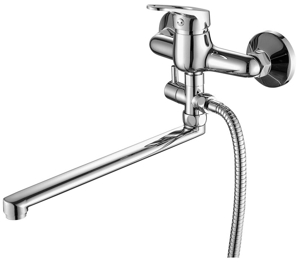 фото FASHUN Смеситель для ванны латунный с длинным поворотным изливом 27 см и душевой лейкой, хромированный A2113