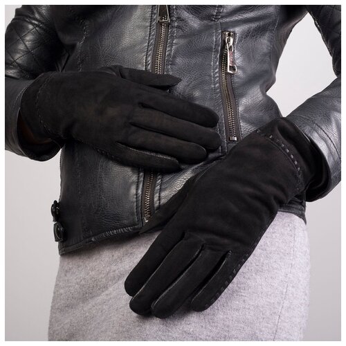 фото Перчатки жен, р-р 8, 24*1,5*9, замша, подклад иск мех, отд строчка по кр кожа, черный 4312802 сима-ленд