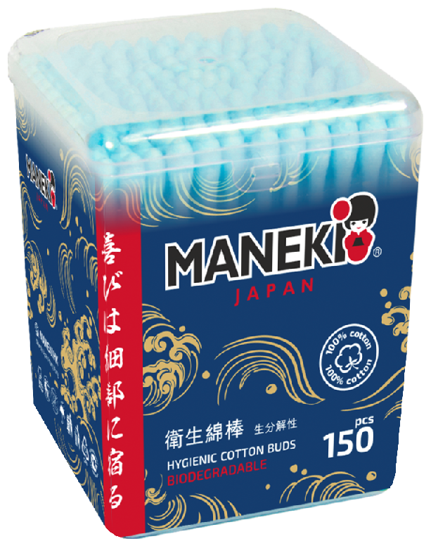 Ватные палочки Maneki Ocean с голубым стиком